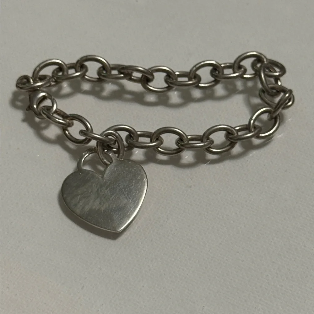 Sterling Silver 925 Italy Heart Charm Link with Clamp Opening Bracelet 7’